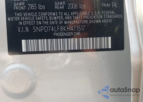 2019 Hyundai Elantra Se из США, поврежденный, VIN 5NPD74LF8KH471517